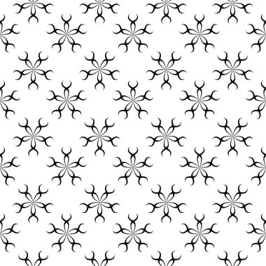 Beyaz arka planda siyah çiçek süsleme. Tekstil ve duvar kağıtları için seamless modeli