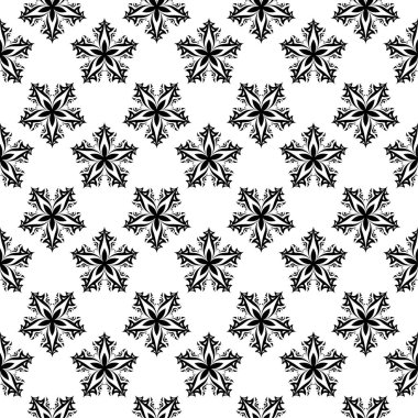 Siyah ve beyaz çiçekli süsler. Tekstil ve duvar kağıtları için seamless modeli