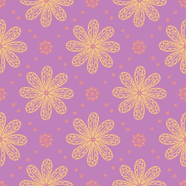 Menekşe çiçek sorunsuz arka plan. Duvar kağıtları, Tekstil ve kumaş için pembe ve sarı parlak desen