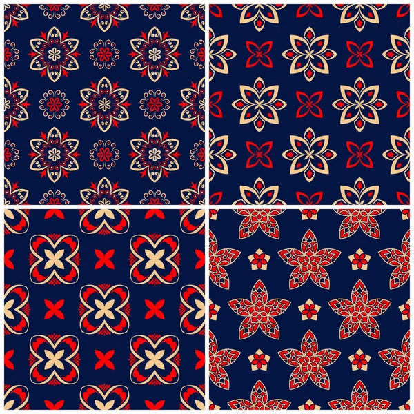 Sorunsuz arka planlar. Duvar kağıtları, Tekstil ve kumaş çiçek desenleri ile mavi klasik bej ve kırmızı belirler