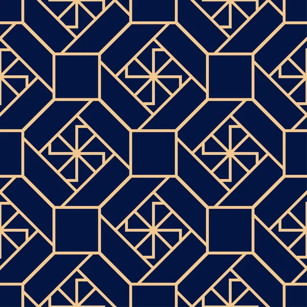 Estampado Geométrico Dorado Sobre Fondo Azul Oscuro Patrón Sin Costuras — Vector de stock