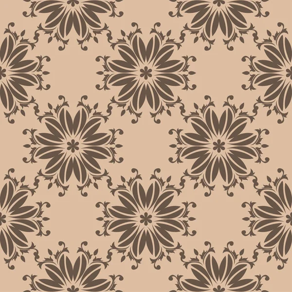 Bej renkli arka plan üzerinde koyu kahverengi çiçek süsleme. Tekstil ve duvar kağıtları için seamless modeli