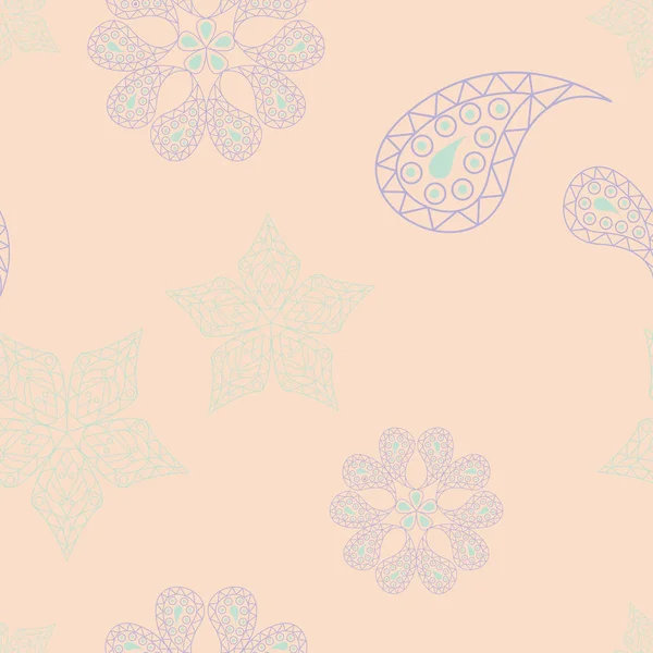 Çiçek seamless modeli. Bej renkli arka plan duvar kağıtları, Tekstil ve kumaş için mor ve mavi çiçek öğeleri ile