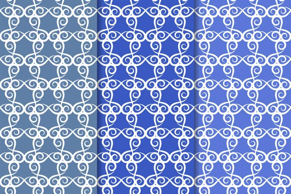 Mavi çiçekli süs tasarım kümesi. Duvar kağıtları ve kumaşlar için dikey Dikişsiz desen