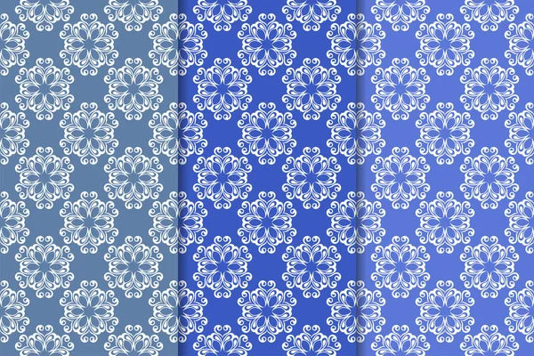 Blauer Blumenschmuck Reihe Vertikaler Nahtloser Muster Für Tapeten Und Stoffe — Stockvektor