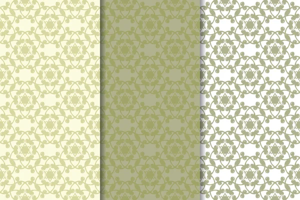 Arrière Plans Floraux Vert Olive Ensemble Motifs Sans Couture Pour — Image vectorielle