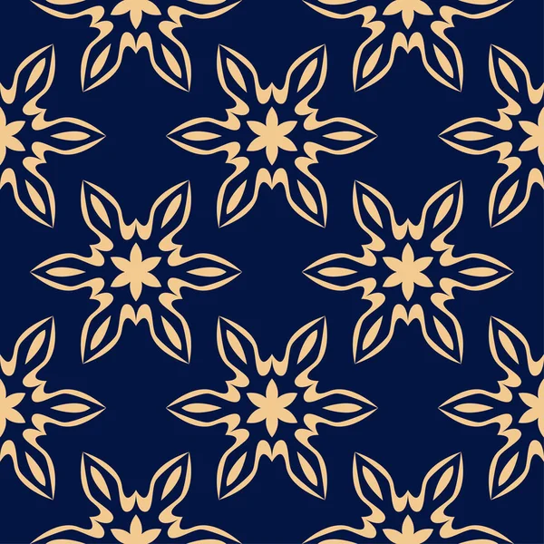 Gyllene Blommor Prydnad Mörkblå Bakgrund Seamless Mönster För Textil Och — Stock vektor
