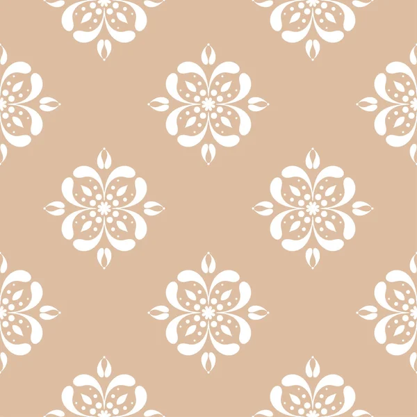 Bej renkli arka plan üzerinde beyaz çiçek süs tasarım. Tekstil ve duvar kağıtları için seamless modeli