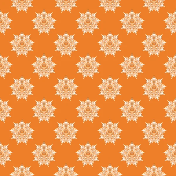 Witte Bloemen Sieraad Een Oranje Achtergrond Naadloze Patroon Voor Textiel — Stockvector