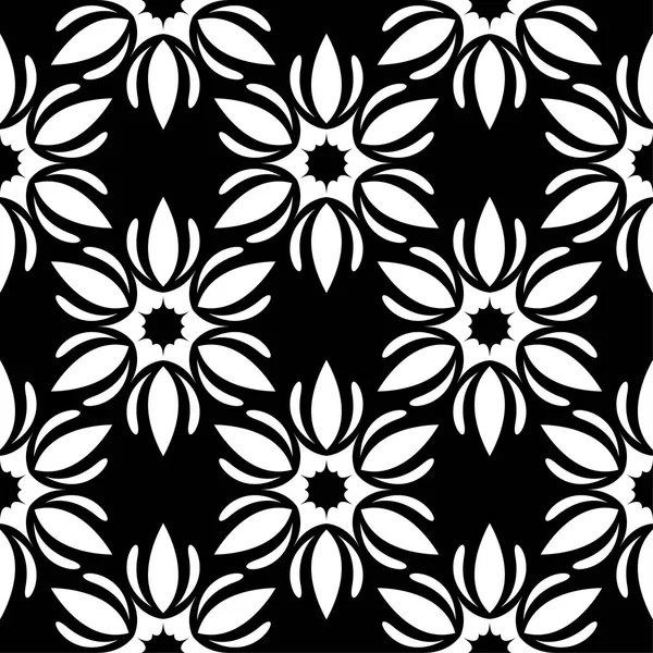 Черно Белый Цветочный Орнамент Бесшовный Узор Текстиля Обоев — стоковый вектор