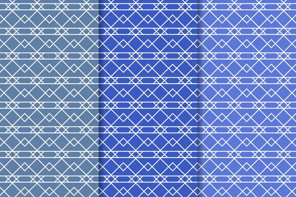 Blue Geometric Ornaments Set Vertical Seamless Patterns Web Textile Wallpapers — Stock Vector