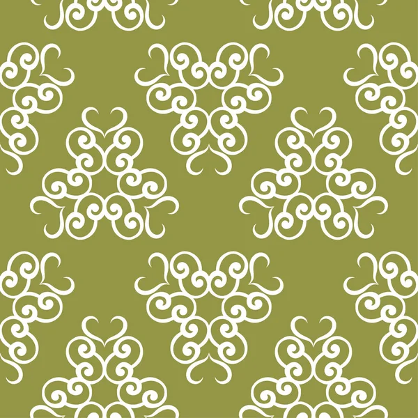 White Flowers Olive Green Background Ornamental Seamless Pattern Textile Wallpapers — Stock Vector