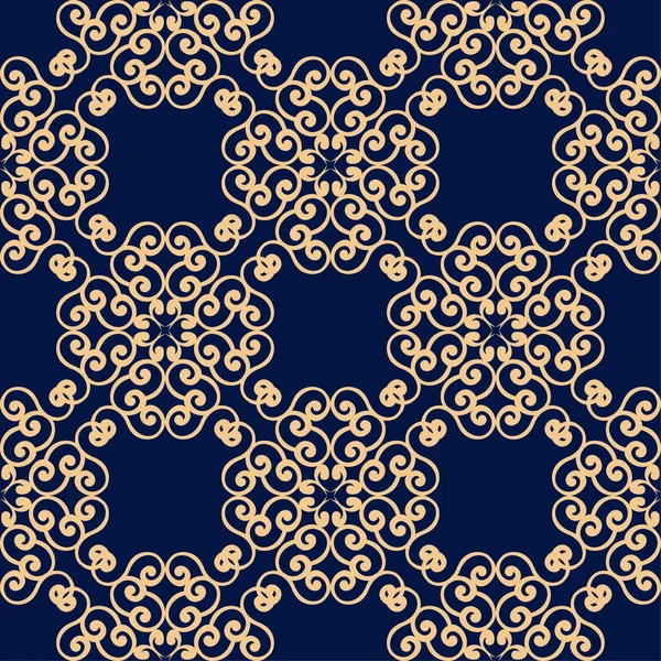 Altın mavi çiçek süsleme. Tekstil ve duvar kağıtları için seamless modeli