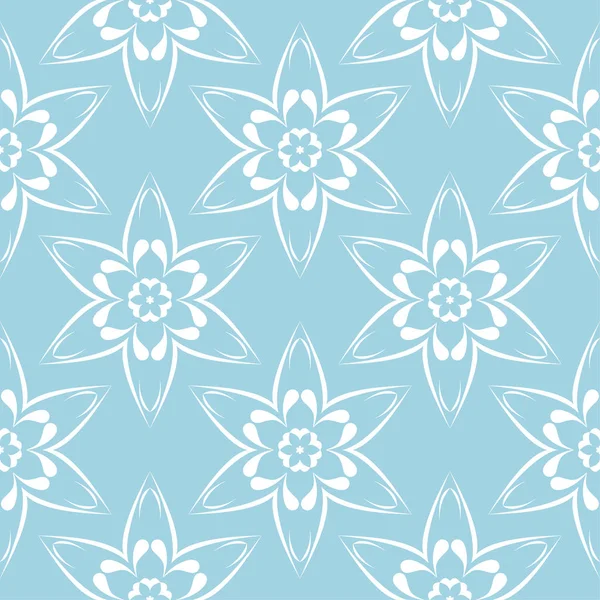 Mavi zemin üzerine beyaz çiçek süsleme. Tekstil ve duvar kağıtları için seamless modeli