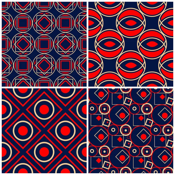 Sorunsuz arka planlar. Mavi klasik bej ve kırmızı duvar kağıtları, Tekstil ve kumaş için geometrik desenlerle ayarlar