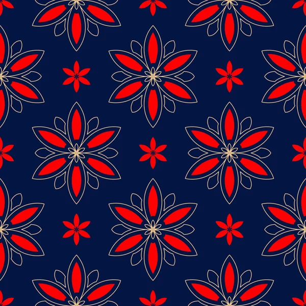 Çiçek seamless modeli. Duvar kağıtları, Tekstil ve kumaş için renkli kırmızı ve mavi arka plan