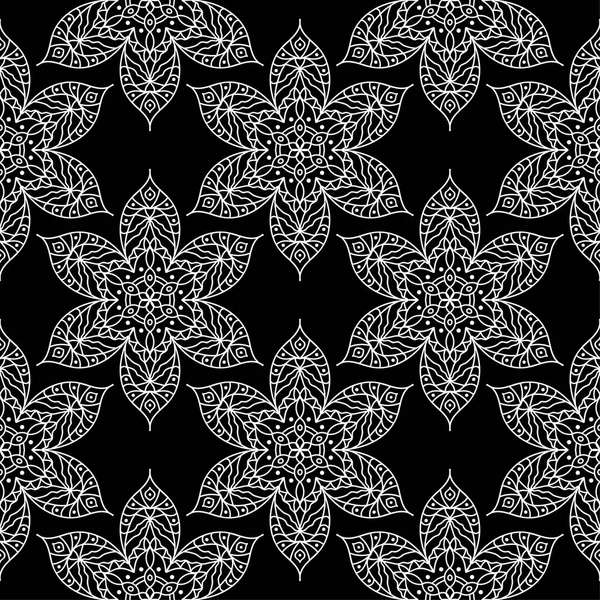 Witte Bloemen Ornament Zwarte Achtergrond Naadloze Patroon Voor Textiel Wallpapers — Stockvector