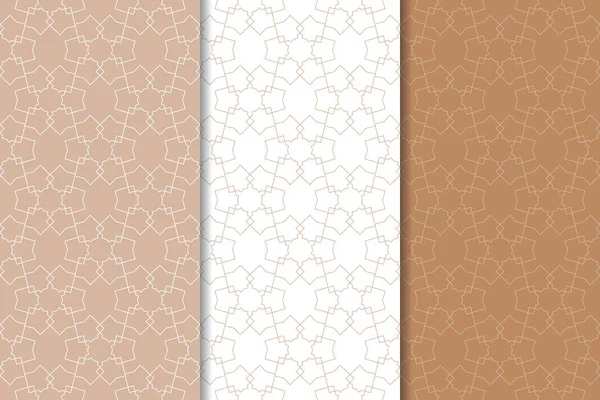Kahverengi ve beyaz geometrik süsler. Web, Tekstil ve duvar kağıtları için dikişsiz desen seti