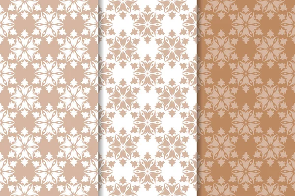 Adornos Florales Marrones Conjunto Patrones Verticales Sin Costura Para Textiles — Vector de stock