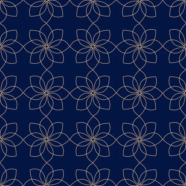 Golden Geometric Print Dark Blue Background Seamless Pattern Web Textile — Stock Vector