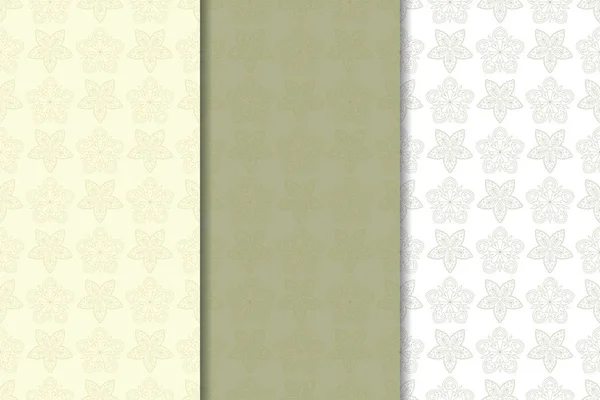 Fondo Floral Verde Oliva Conjunto Patrones Sin Costura Para Textiles — Vector de stock