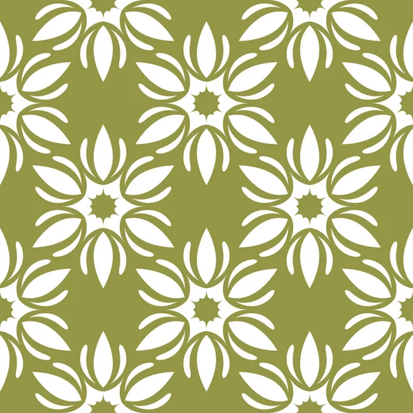 White Flower Olive Green Background Seamless Pattern Textile Wallpapers — Stock Vector