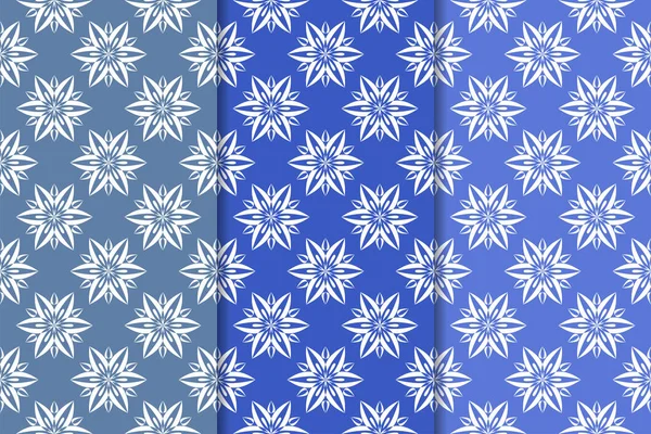 Ensemble Ornements Floraux Bleu Motifs Verticaux Sans Couture Fonds Écran — Image vectorielle