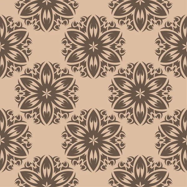 Bej renkli arka plan üzerinde kahverengi çiçek süsleme. Tekstil ve duvar kağıtları için seamless modeli