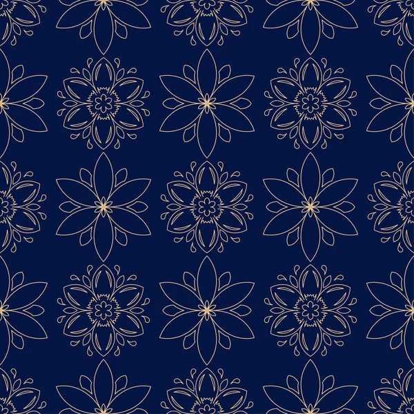 Koyu mavi zemin üzerine altın çiçek öğe. Tekstil ve duvar kağıtları için seamless modeli