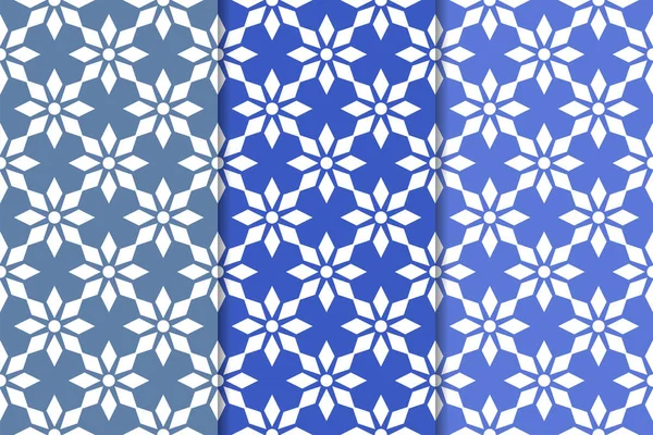 Set Ornamenti Floreali Modelli Verticali Blu Senza Cuciture Sfondi Carta — Vettoriale Stock