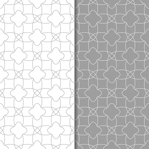 Set Ornamenti Geometrici Modelli Senza Cuciture Grigie Bianche Web Tessile — Vettoriale Stock