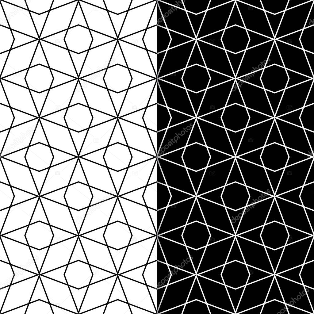 Black and white geometric ornaments. Set of seamless patterns for web, textile and wallpapers