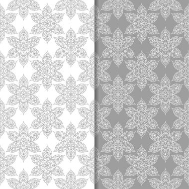Beyaz ve gri çiçek arka planlar. Tekstil ve duvar kağıtları için dikişsiz desen seti
