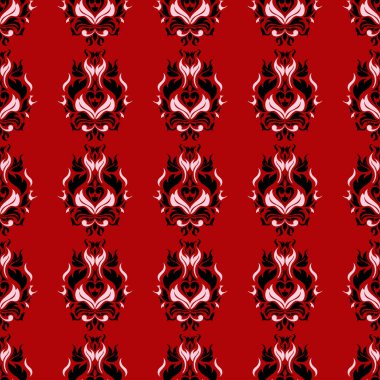 Sorunsuz çiçek arka plan. Kırmızı zemin üzerinde siyah-beyaz desen.