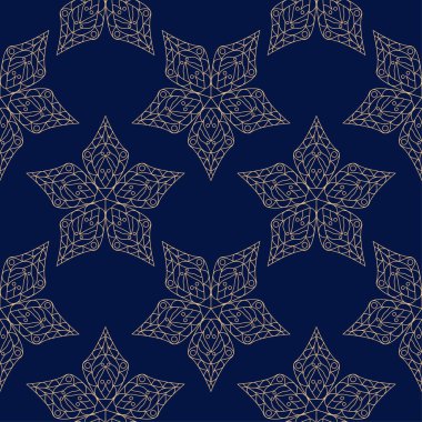 Altın mavi çiçek süsleme. Tekstil ve duvar kağıtları için seamless modeli