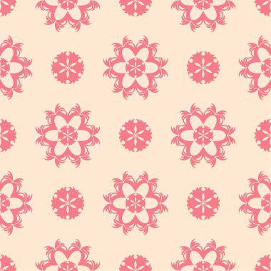 Bej renkli arka plan üzerinde kırmızı çiçekli süs. Tekstil ve duvar kağıtları için seamless modeli