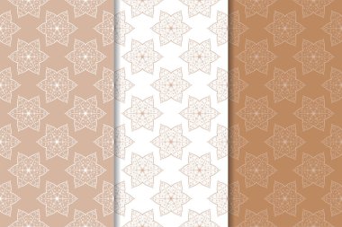 Kahverengi ve bej çiçek arka planlar kümesi. Tekstil ve duvar kağıtları için dikişsiz desen seti