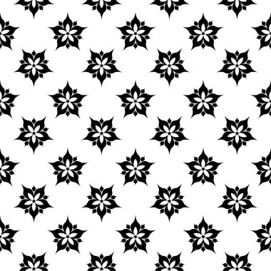 Beyaz arka planda siyah çiçek süsleme. Tekstil ve duvar kağıtları için seamless modeli