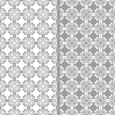 Beyaz ve gri arka plan çiçek kümesi. Tekstil ve duvar kağıtları için dikişsiz desen