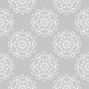 Gri arka plan üzerinde beyaz çiçek süsleme. Tekstil ve duvar kağıtları için seamless modeli