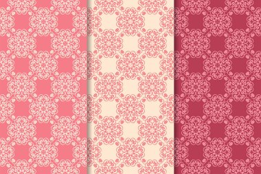 Kiraz kırmızı çiçekli süsler. Dikey Dikişsiz desen seti. Duvar kağıdı arka plan