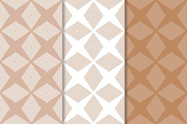 Geometrik süsler kümesi. Kahverengi ve beyaz Dikişsiz desen web, Tekstil ve duvar kağıtları için