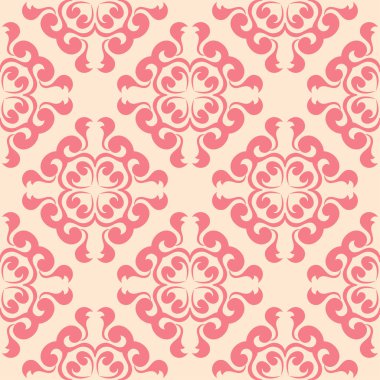 Bej renkli arka plan üzerinde kırmızı çiçekli süs. Tekstil ve duvar kağıtları için seamless modeli