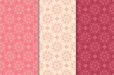 Kırmızı çiçekli süsler kümesi. Kiraz pembe dikey Dikişsiz desen. Duvar kağıdı arka plan