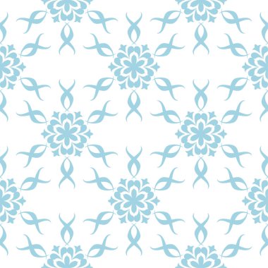 Beyaz zemin üzerine mavi çiçekler. Tekstil ve duvar kağıtları için süs seamless modeli