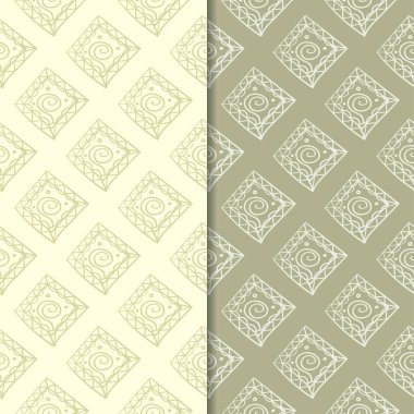 Zeytin yeşili geometrik süsler. Web, Tekstil ve duvar kağıtları için dikişsiz desen seti