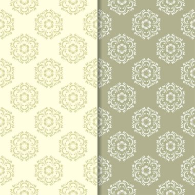 Zeytin yeşili çiçek arka planlar. Tekstil ve duvar kağıtları için dikişsiz desen seti