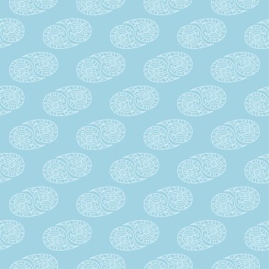 Mavi zemin üzerine beyaz çiçek desenli. Tekstil ve duvar kağıtları için sorunsuz süsleme