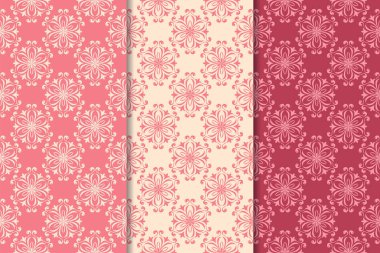 Kiraz kırmızı çiçek desenleri kümesi. Dikey Dikişsiz desen. Duvar kağıdı arka plan