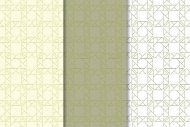 Zeytin yeşili ve beyaz geometrik süsler. Web, Tekstil ve duvar kağıtları için dikey Dikişsiz desen seti